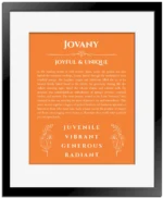 Jovany name meaning gift print in orange with black matte frame