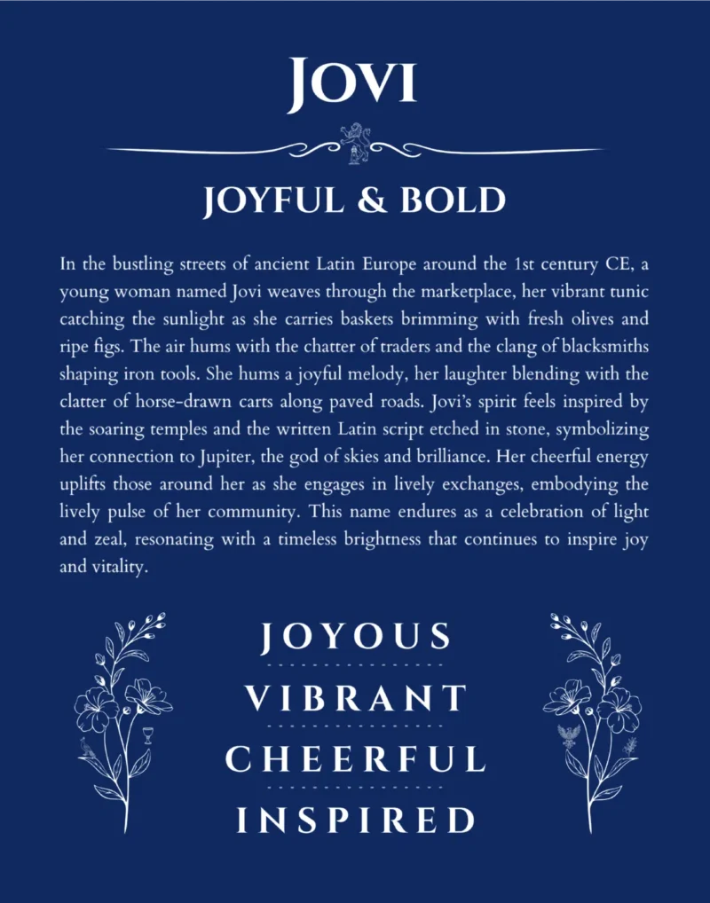Jovi personalized wall art with the story of your name in deep blue