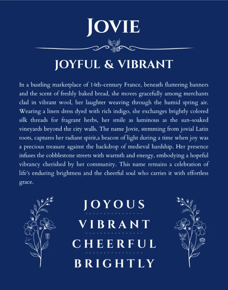 Jovie custom name meaning print in deep blue