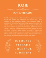 Jozie personalized name meaning print in orange