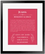 Juana custom name print for wall display in red with black matte frame