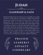 Judah personalized name art with origin story in navy blue