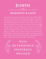 Judith name origin print with meaning and traits in pink
