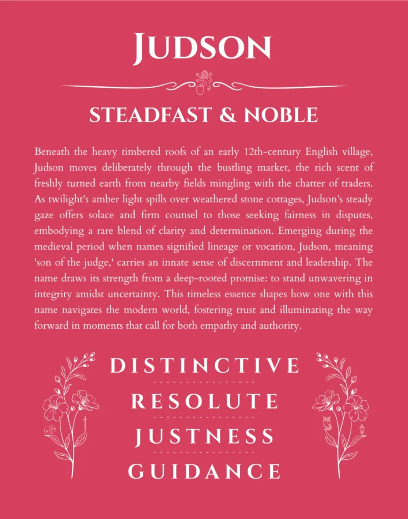 Judson custom name meaning print in red