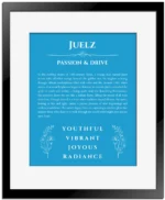 Juelz name meaning gift print in blue with black matte frame