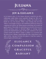 Juliana personalized name print with origin and traits in purple