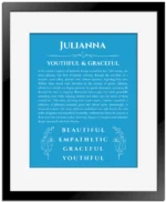 Julianna name meaning wall art by Get Your Story in blue with black matte frame