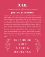 Julie personalized name art with origin story in red