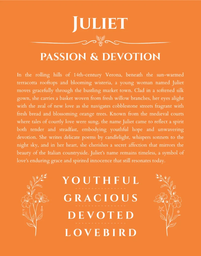 Juliet custom name print for wall display in orange