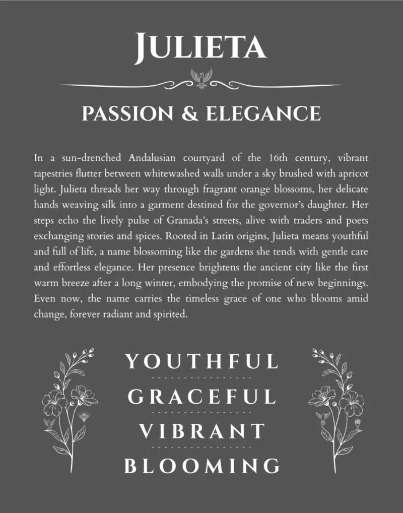 Julieta personalized name meaning print in gray