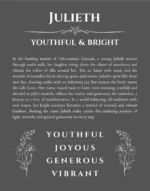 Julieth personalized name print with origin and traits in gray