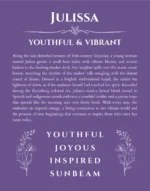Julissa personalized wall art with the story of your name in purple
