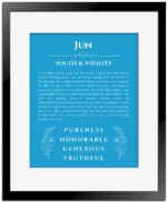 Jun custom name print for wall display in blue with black matte frame