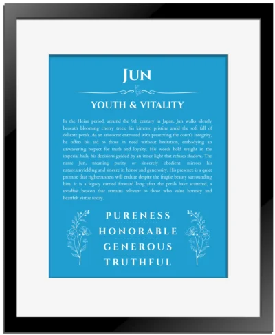 Jun custom name print for wall display in blue with black matte frame