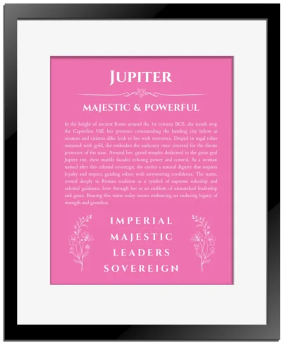 Jupiter custom name print for wall display in pink with black matte frame