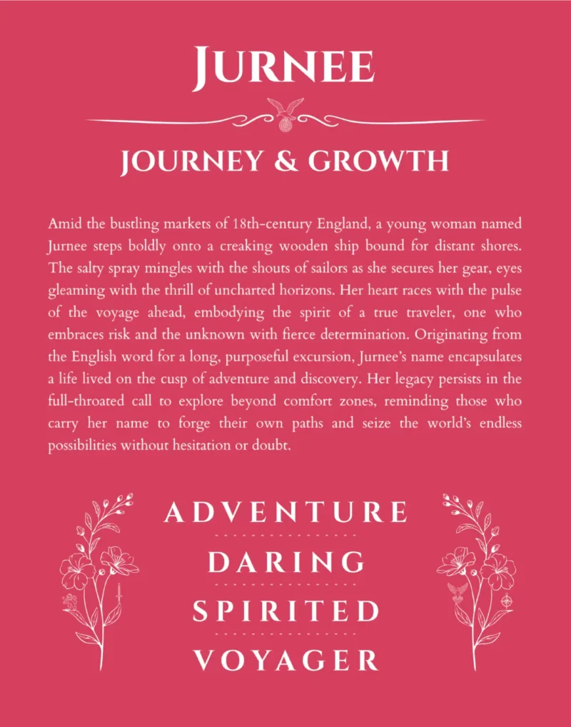 Jurnee personalized name art with origin story in red