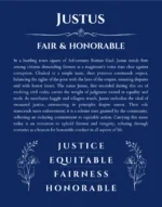 Justus name origin print with meaning and traits in deep blue