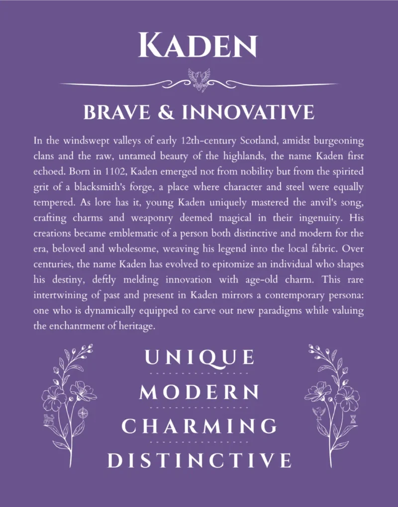 Kaden personalized name meaning print in purple