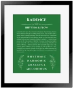Kadence custom name print for wall display in dark green with black matte frame