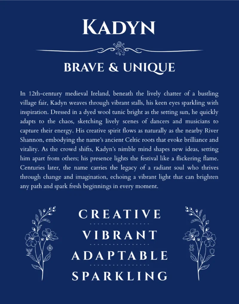 Kadyn personalized wall art with the story of your name in deep blue