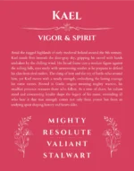 Kael name origin print with meaning and traits in red
