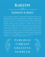 Kaelyn personalized name print with origin and traits in blue