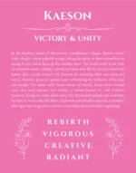 Kaeson custom name art showing meaning and origin in pink