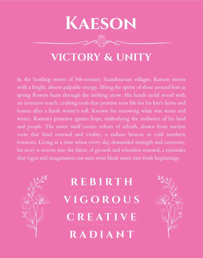 Kaeson custom name art showing meaning and origin in pink