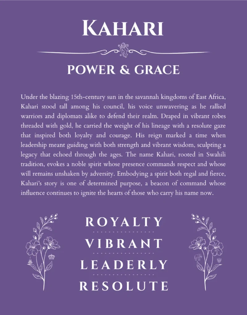 Kahari name origin print with meaning and traits in purple