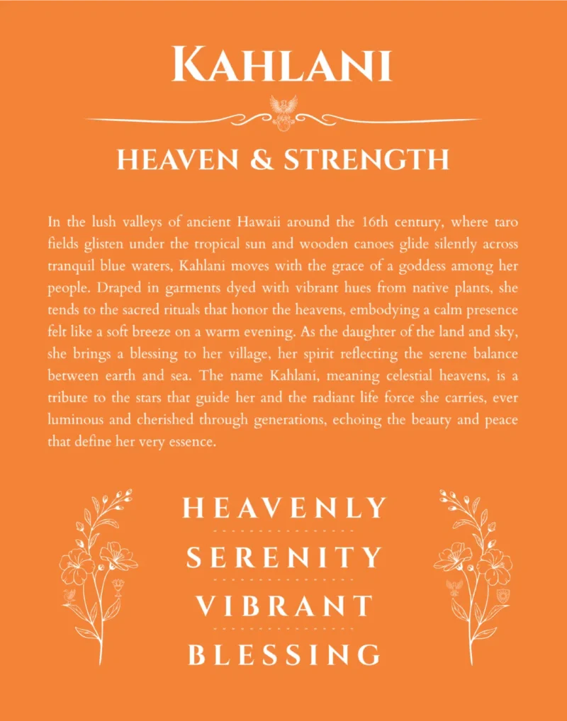 Kahlani name origin print with meaning and traits in orange