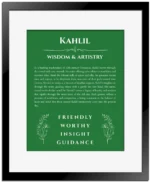 Kahlil name meaning wall art by Get Your Story in dark green with black matte frame