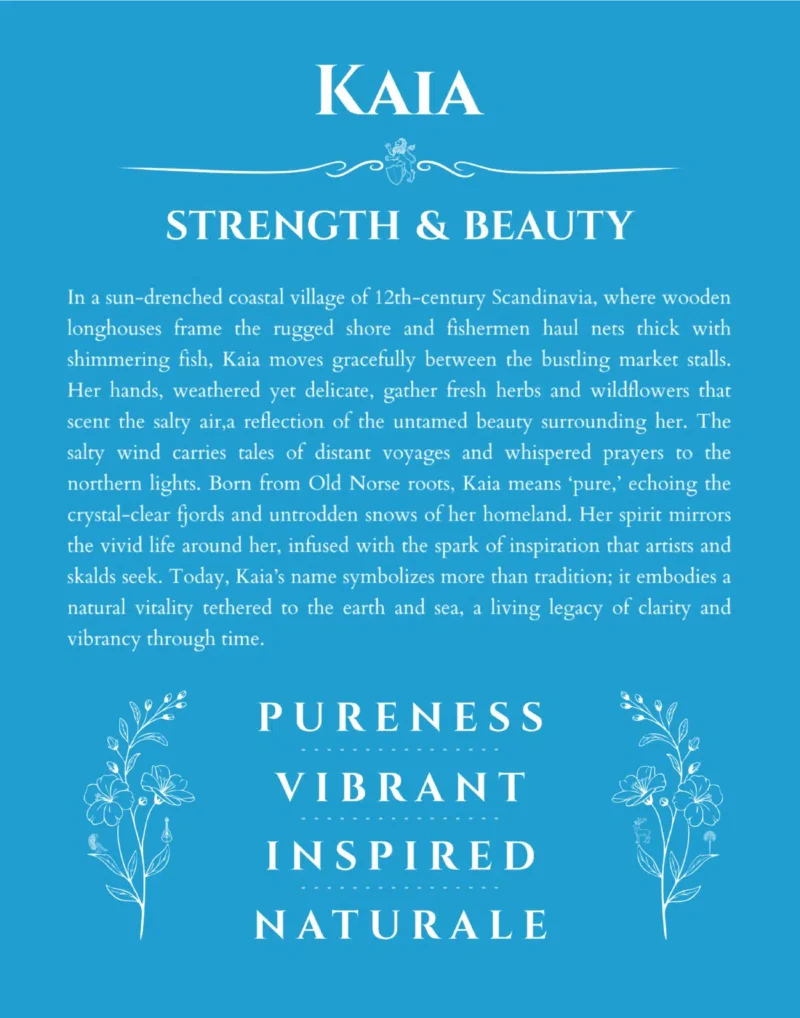 Kaia name meaning gift print in blue