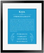 Kaia name meaning gift print in blue with black matte frame