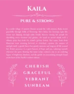 Kaila name origin print with meaning and traits in pink