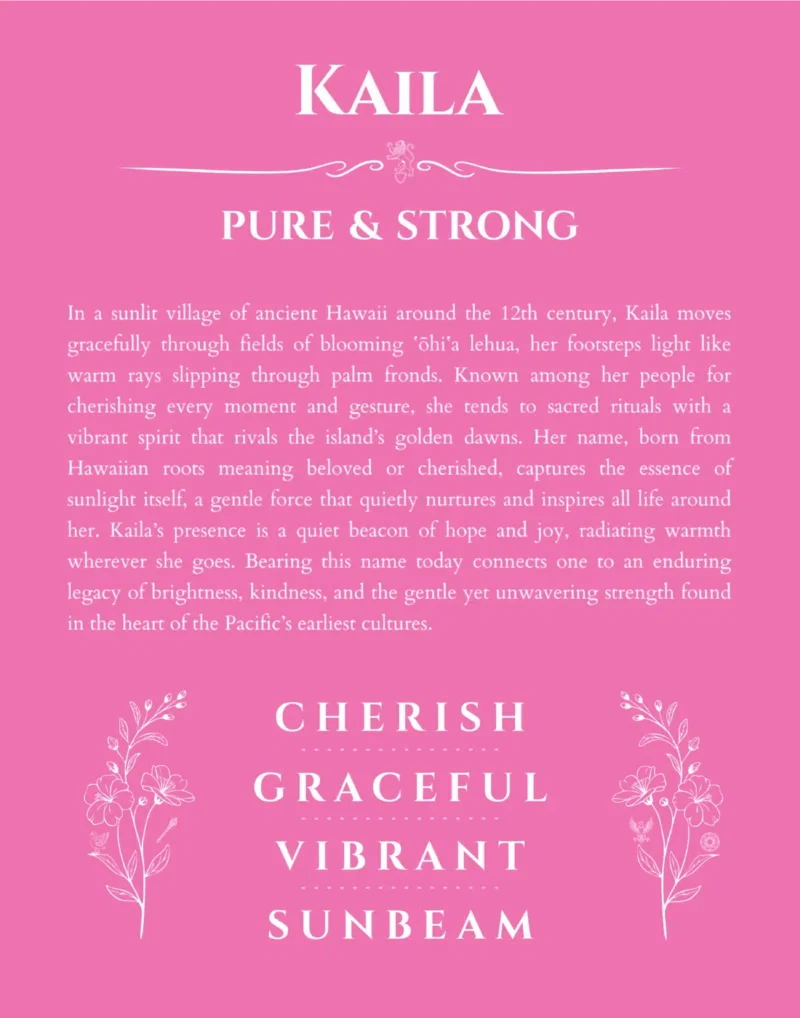 Kaila name origin print with meaning and traits in pink