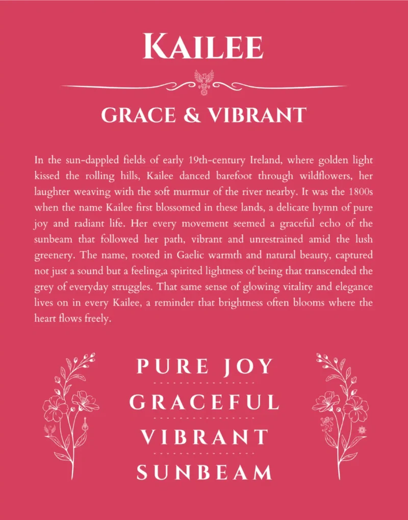 Kailee name origin print with meaning and traits in red