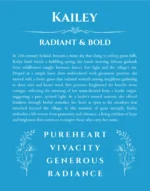 Kailey personalized name art with origin story in blue