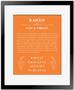 Kailyn personalized name meaning print in orange with black matte frame