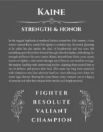 Kaine custom name art showing meaning and origin in gray