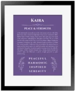 Kaira personalized name meaning print in purple with black matte frame