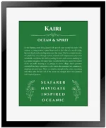 Kairi personalized name meaning print in dark green with black matte frame