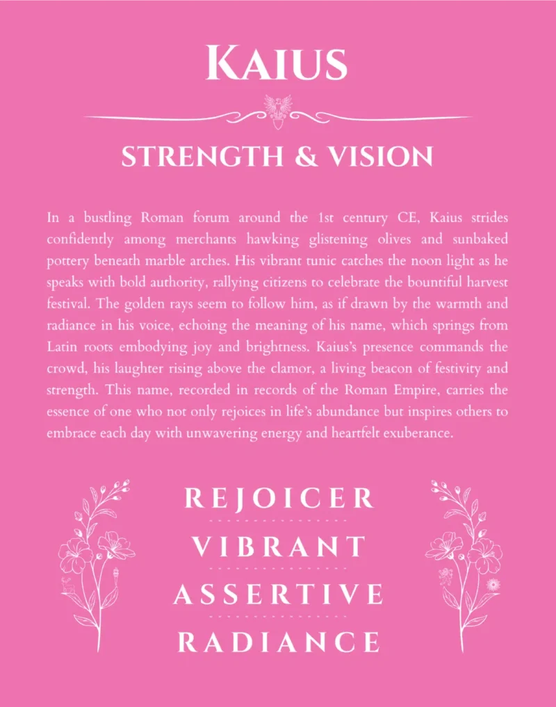 Kaius custom name art showing meaning and origin in pink