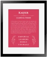 Kaizer custom name print for wall display in red with black matte frame