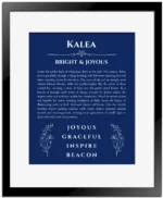 Kalea name meaning gift print in deep blue with black matte frame