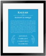 Kaleah custom name meaning print in blue with black matte frame