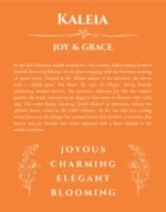 Kaleia name meaning gift print in orange