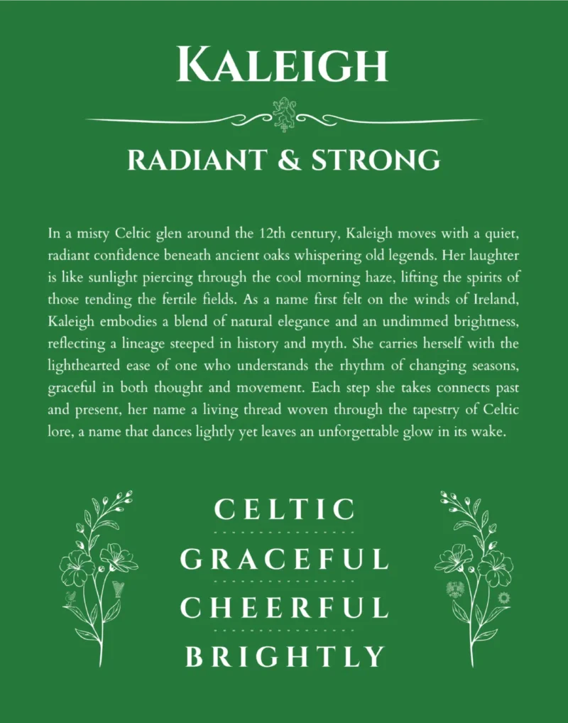 Kaleigh name meaning wall art by Get Your Story in dark green