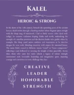 Kalel personalized name print with origin and traits in purple