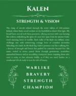 Kalen personalized name print with origin and traits in dark green