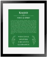 Kaleo custom name meaning print in dark green with black matte frame